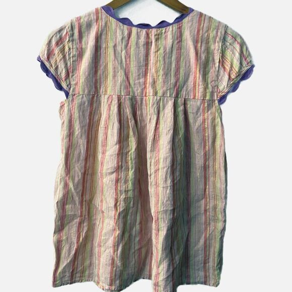 Jules Reid Striped cream Purple Flowy cap sleeve Tunic Blouse Womens Small - Picture 2 of 6